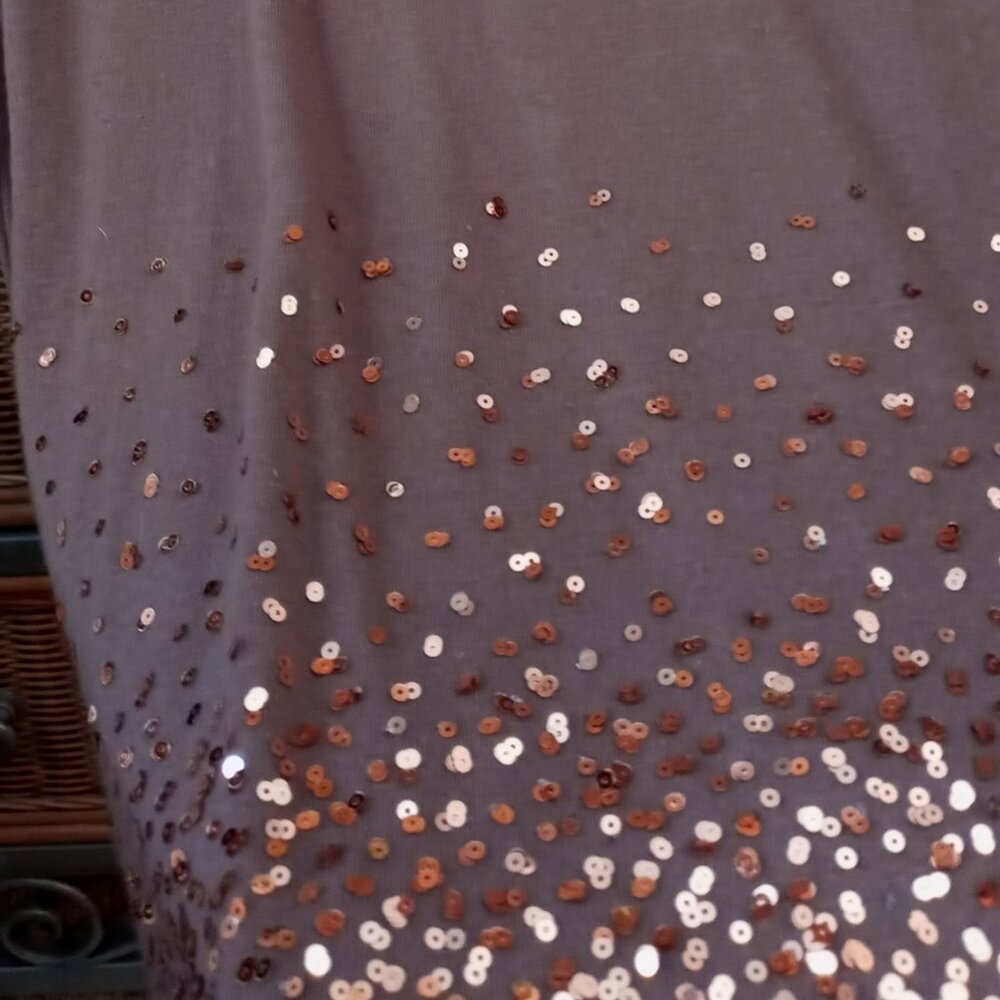 Cool Shimmery Maurice’s Copper Gold Sequins Rock-n-Roll Brown Short Sleeve Top - Picture 10 of 16